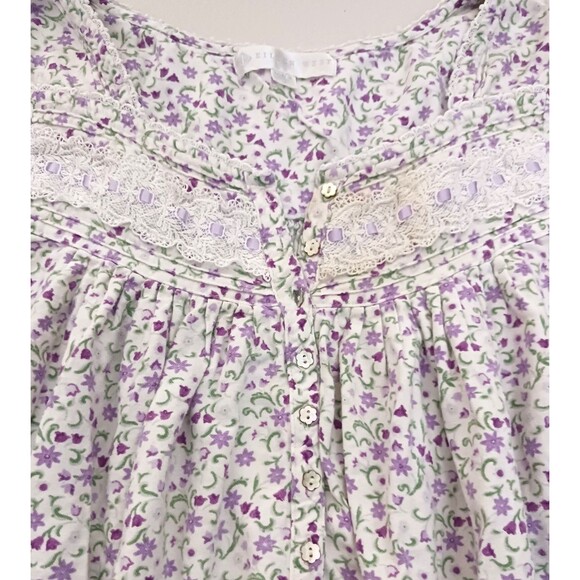 Eileen West Cotton Flannel Nightgown Purple Small Floral Print Lace Trim Sz M - Picture 3 of 8
